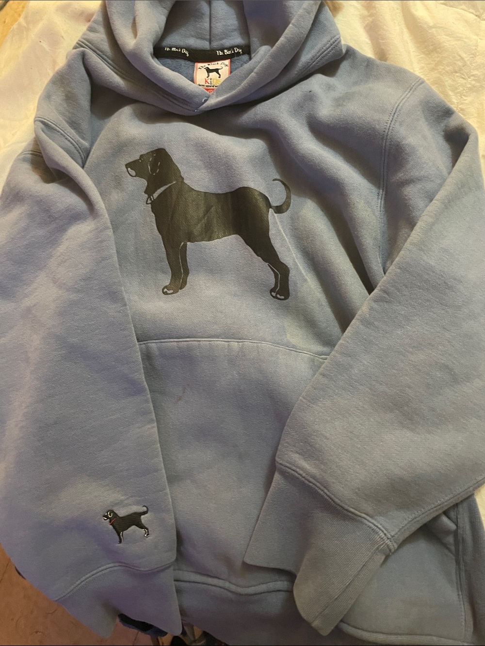 The Black Dog Light Blue Hoodie with Black Dog Graphic kids large 12/14
